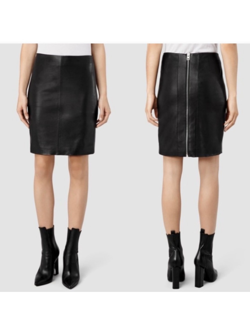 All Saints black leather skirt size 8